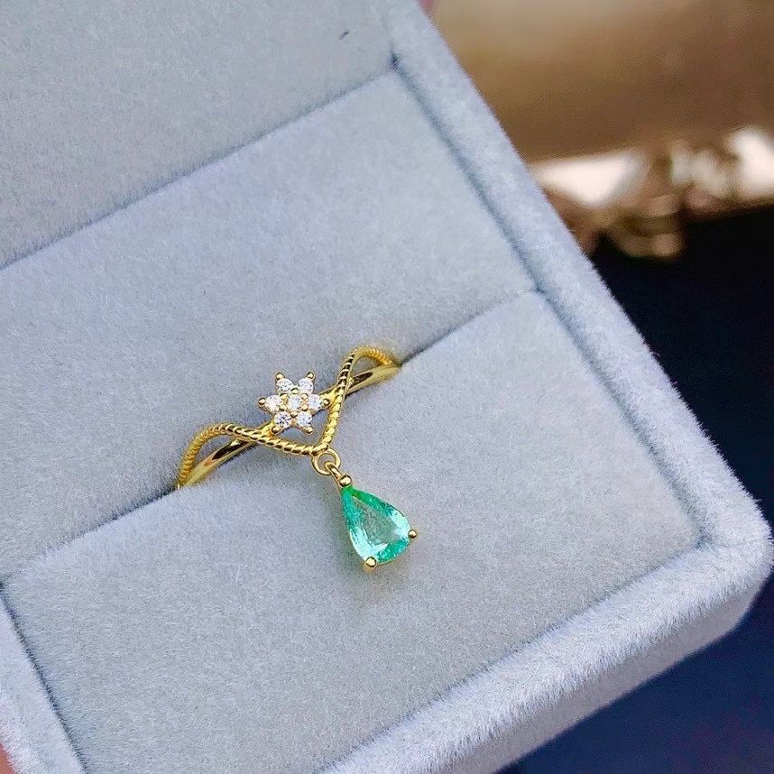 perak asli 925 cincin Wanita Warna tetesan air Cincin yang dapat disesuaikan Perhiasan Fashion