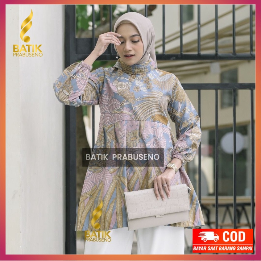 MOTIF MILEA Batik Wanita Atasan Prabuseno Kantor Formal Elegan Ori Tunik Lengan Panjang Baju Kerja L