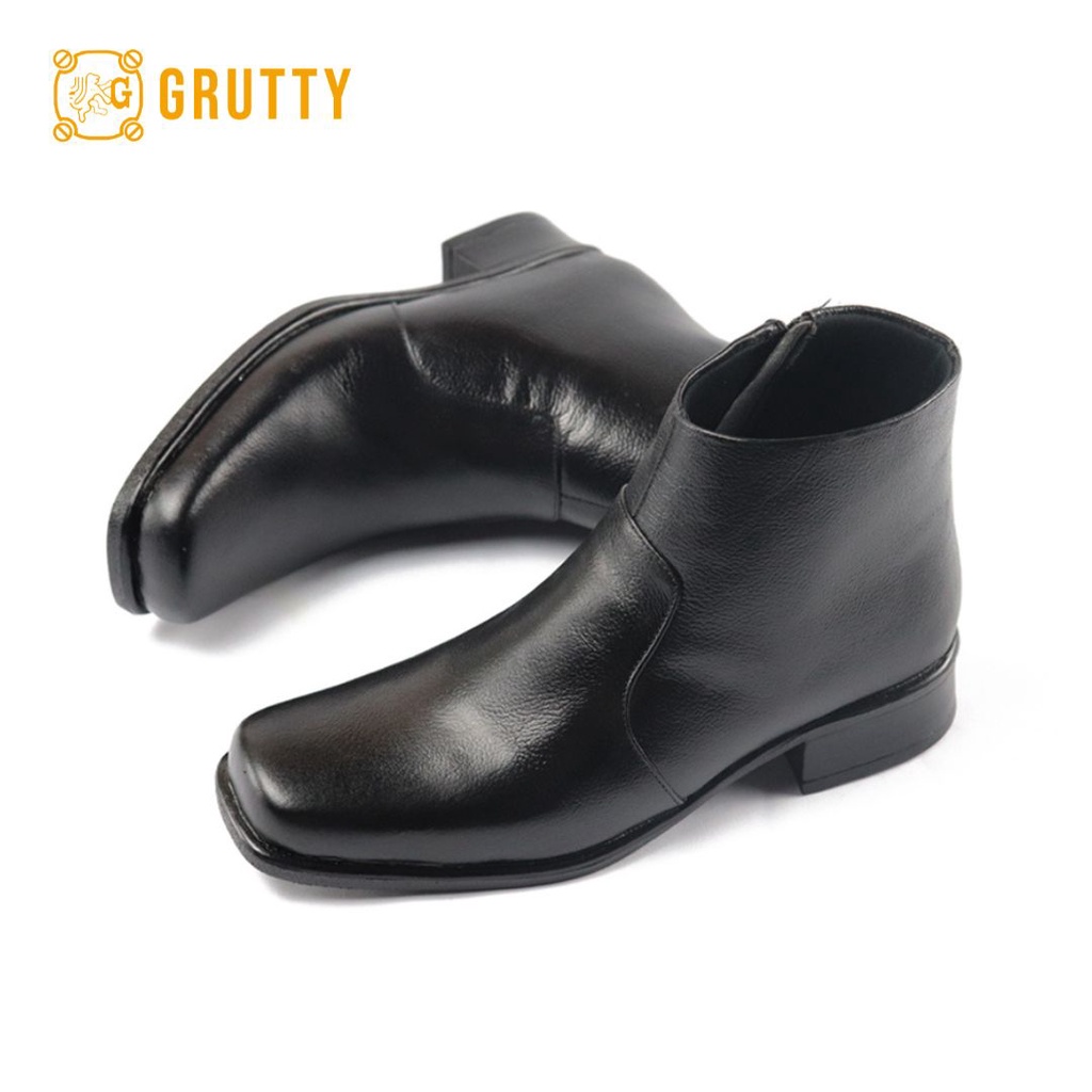 Sepatu Boot Wanita Kulit Asli Boots Premium Hak 3cm Grutty IN014 Hitam Pantofel Boots Tanpa Tali