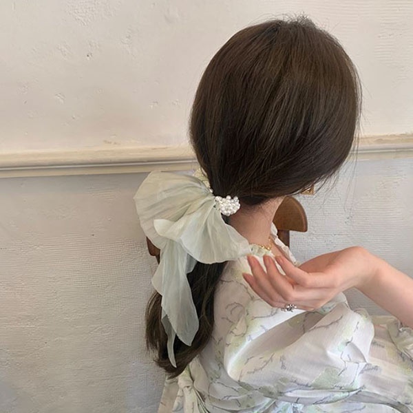 kuncir rambut ikat rambut big bow ribbon hair rope jku041 (4F4)-8