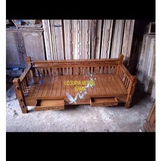 Balle bale 2 laci kursi besar bangku panjang model minimalis kayu jati