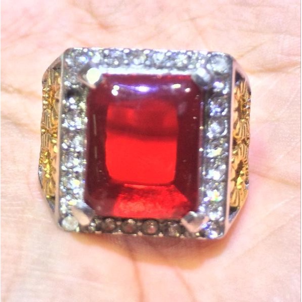 Cincin Titanium Batu Octagon Merah Siem/Siam HQ