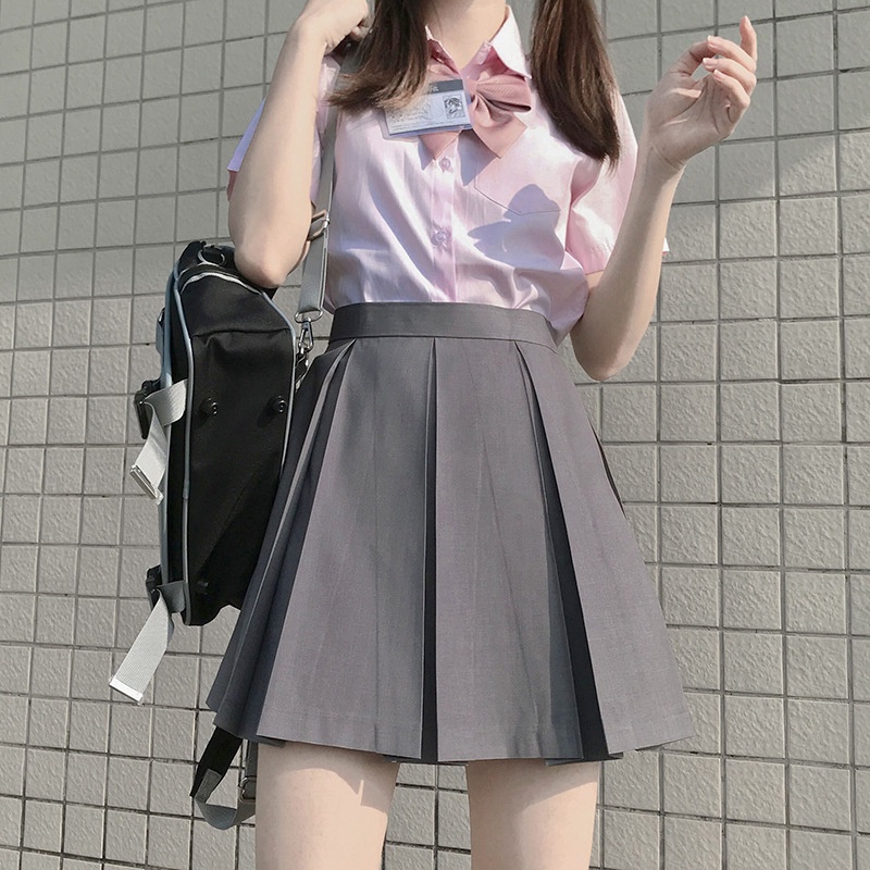 Japan Mini Skirt Pleated Plain Rok Pendek Polos Model Lipat  2692 (S-XL)