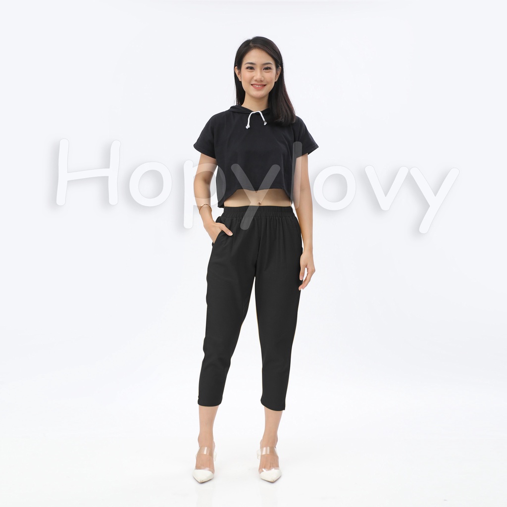 HOPYLOVY - Celana Panjang Wanita 7 per 8 bahan Katun Rami / Celana Wanita bahan Linen