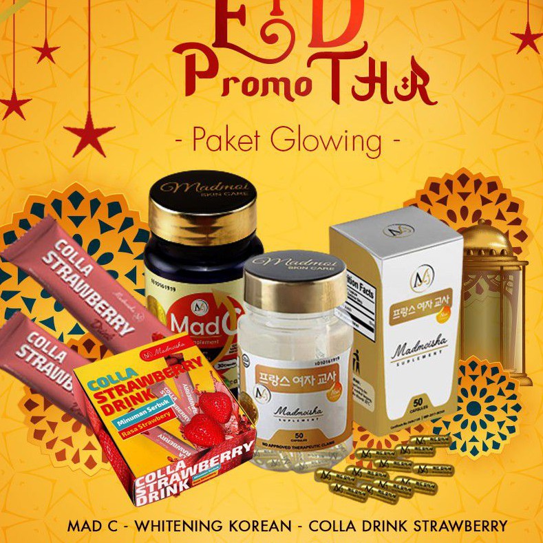 PAKET KOREAN WHITENING+ MAD C + COLLA STRAWBERRY COLLAGEN WHITENING MADMOISHA TERBAIK & AMPUH