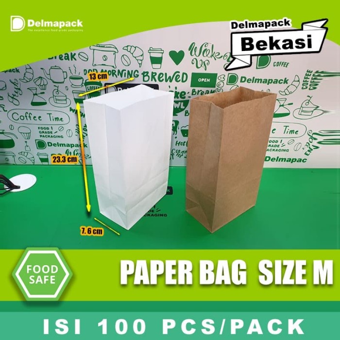 

NEW PAPER BAG ( M ) - KANTONG KERTAS MAKANAN, ROTI, SNACK - FOODGRADE - Cokelat