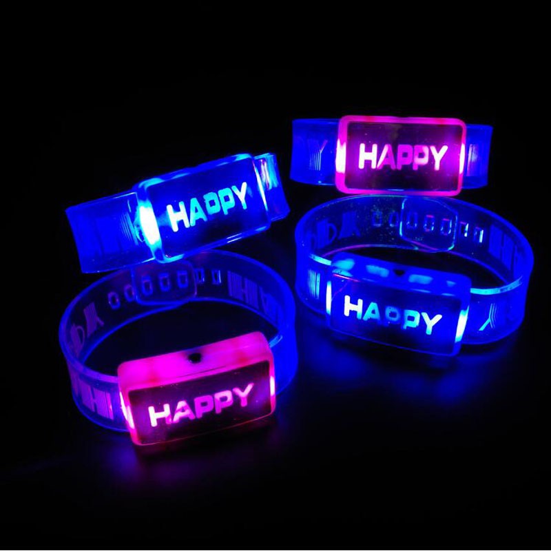 LED Bracelet Gelang Karet LED Gelang Glow in the Dark Happy