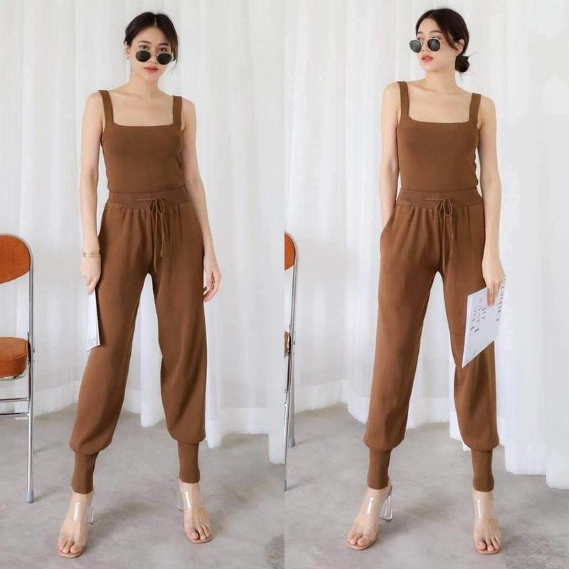 STT6118 set tanktop celana jogger knit IMPORT