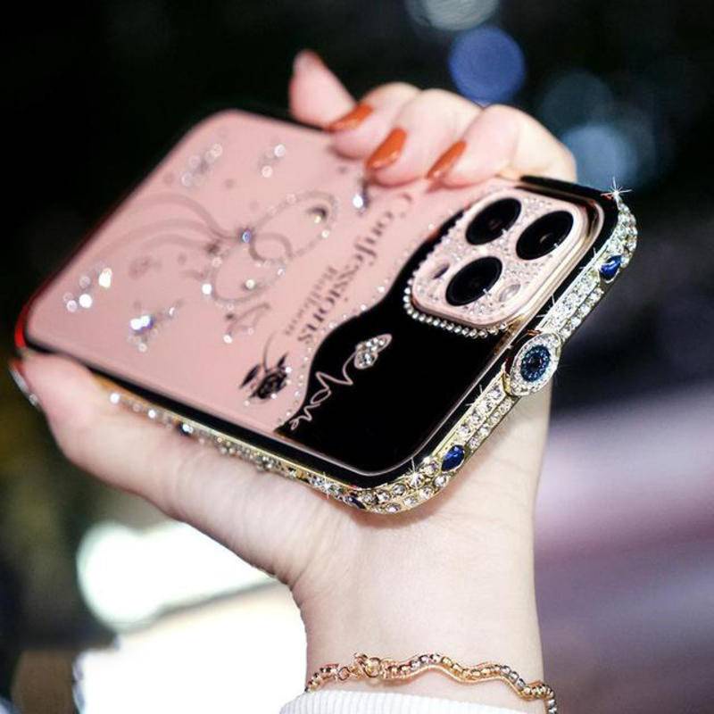 Case Bumper Pelindung Bahan Akrilik Aksen Glitter Berlian Untuk iPhone 13 12 11 Pro MAX X XS MAX XR 13 12 11