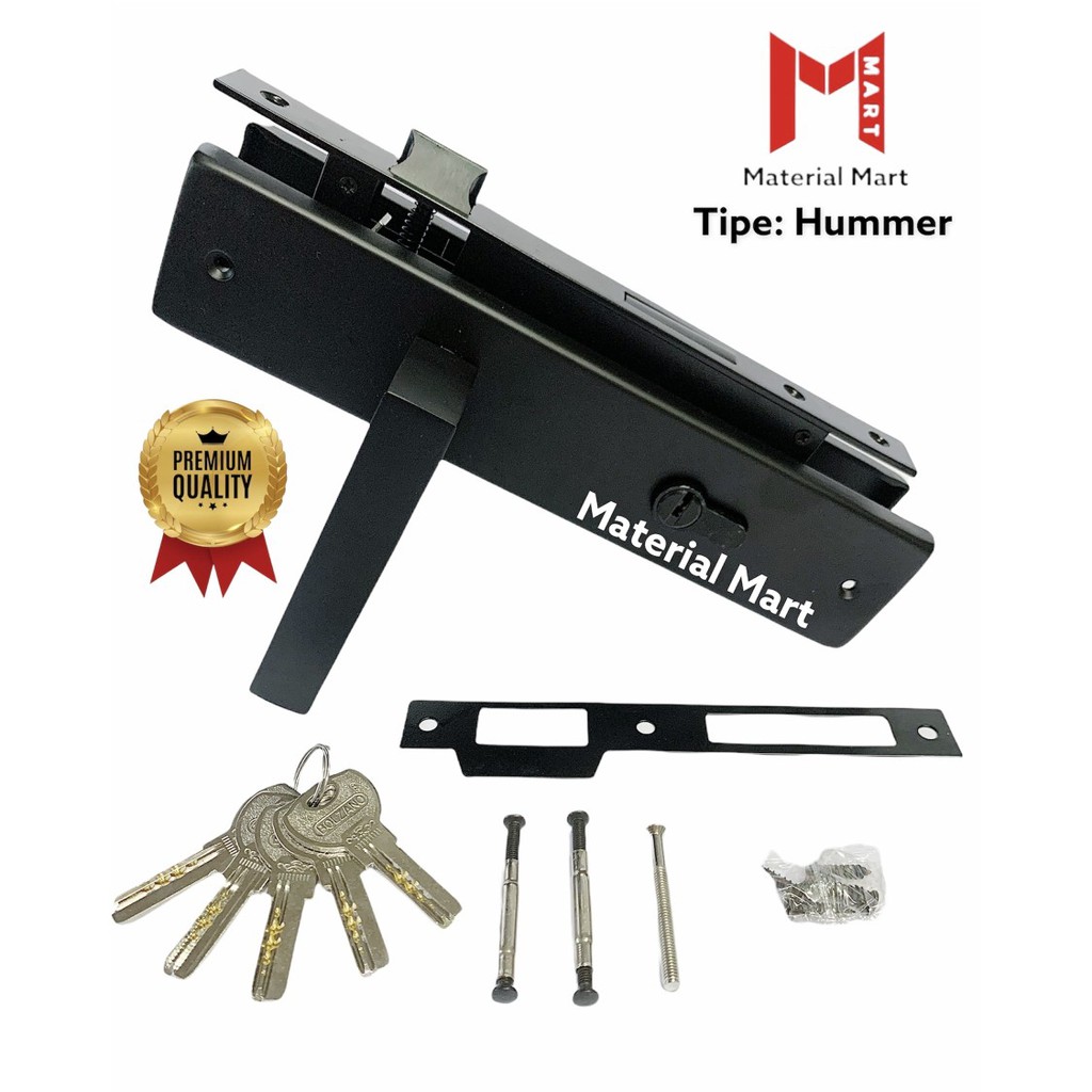 Gagang Pintu Rumah SET | Handle Pintu Besar Hitam | Handel Pintu + Body | Material Mart