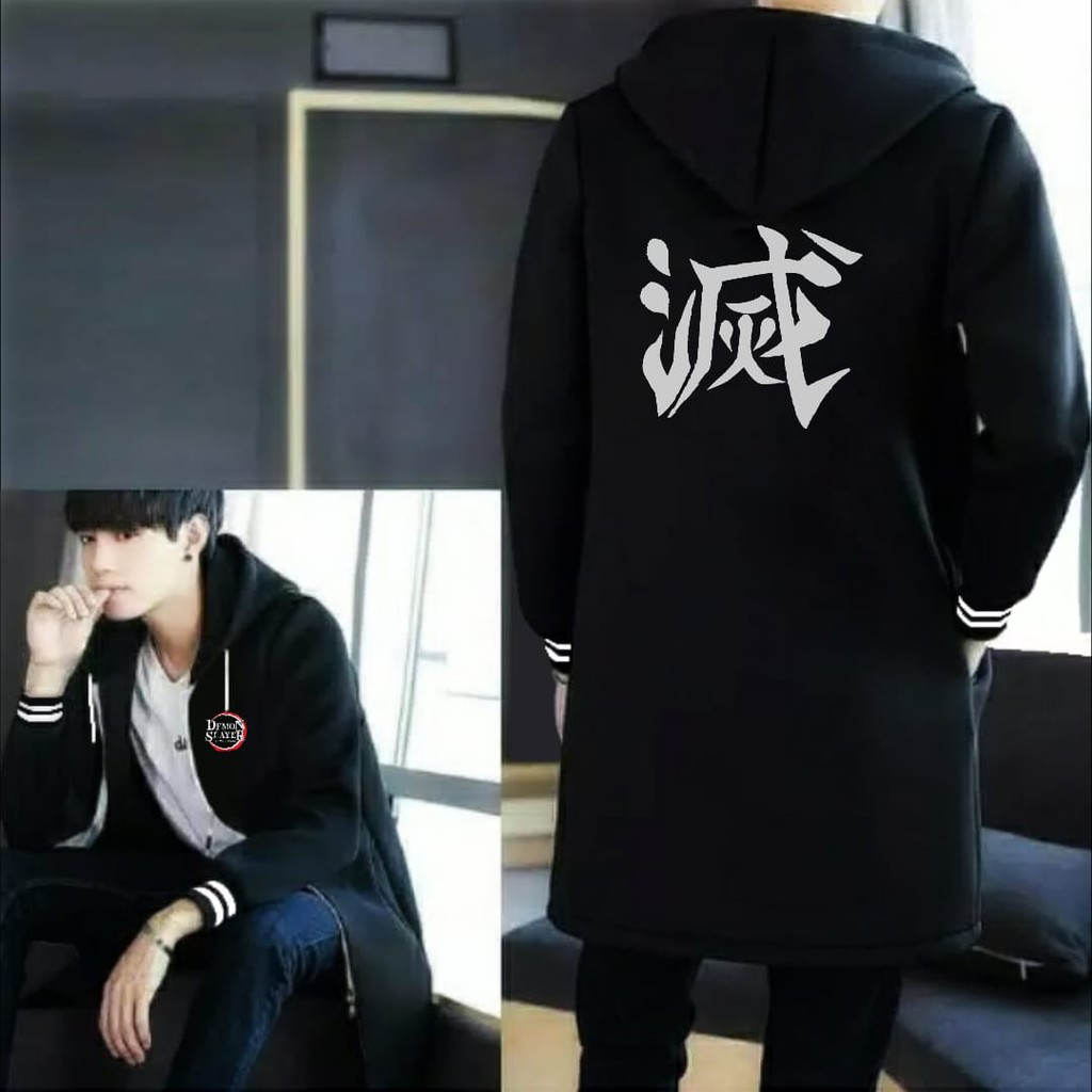 Jaket Jumbo Jubah Anime Kimetsu No Yaiba Demon Slayer Kanji Zipper Hoodie