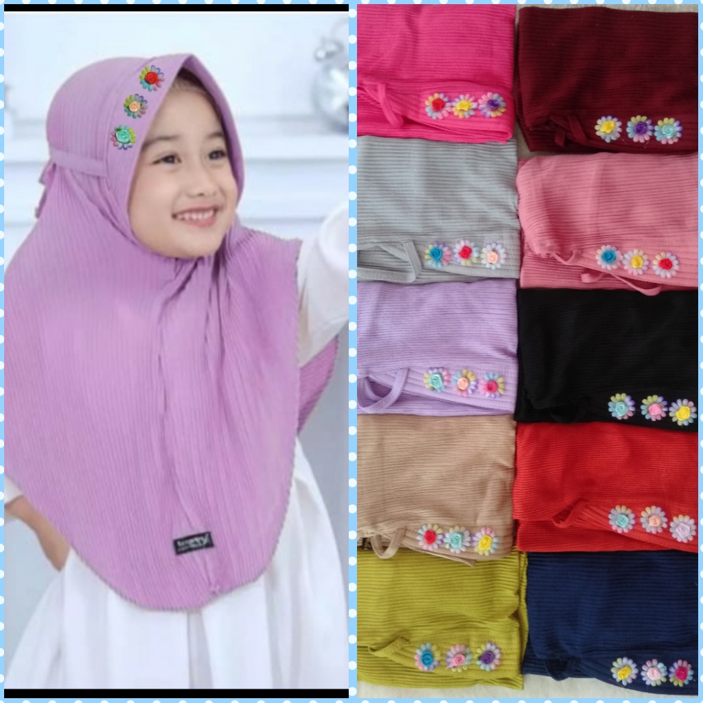 PROMO / Jilbab Plisket Anak / Jilbab Plisket Anak Perempuan / Jilbab Anak Motif Permen Bunga Di Kepa