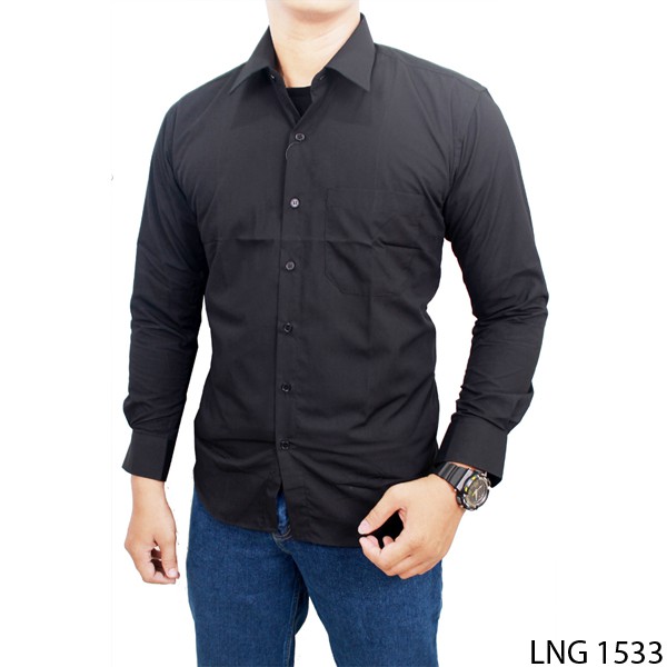 KEMEJA PRIA POLOS HITAM LENGAN PANJANG SLIM FIT CASUAL / KEMEJA PRIA KANTOR POLOS M , L , XL