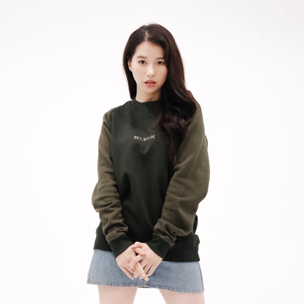 Sweater Crewneck Wanita Fleece Cotton 100% (Green)