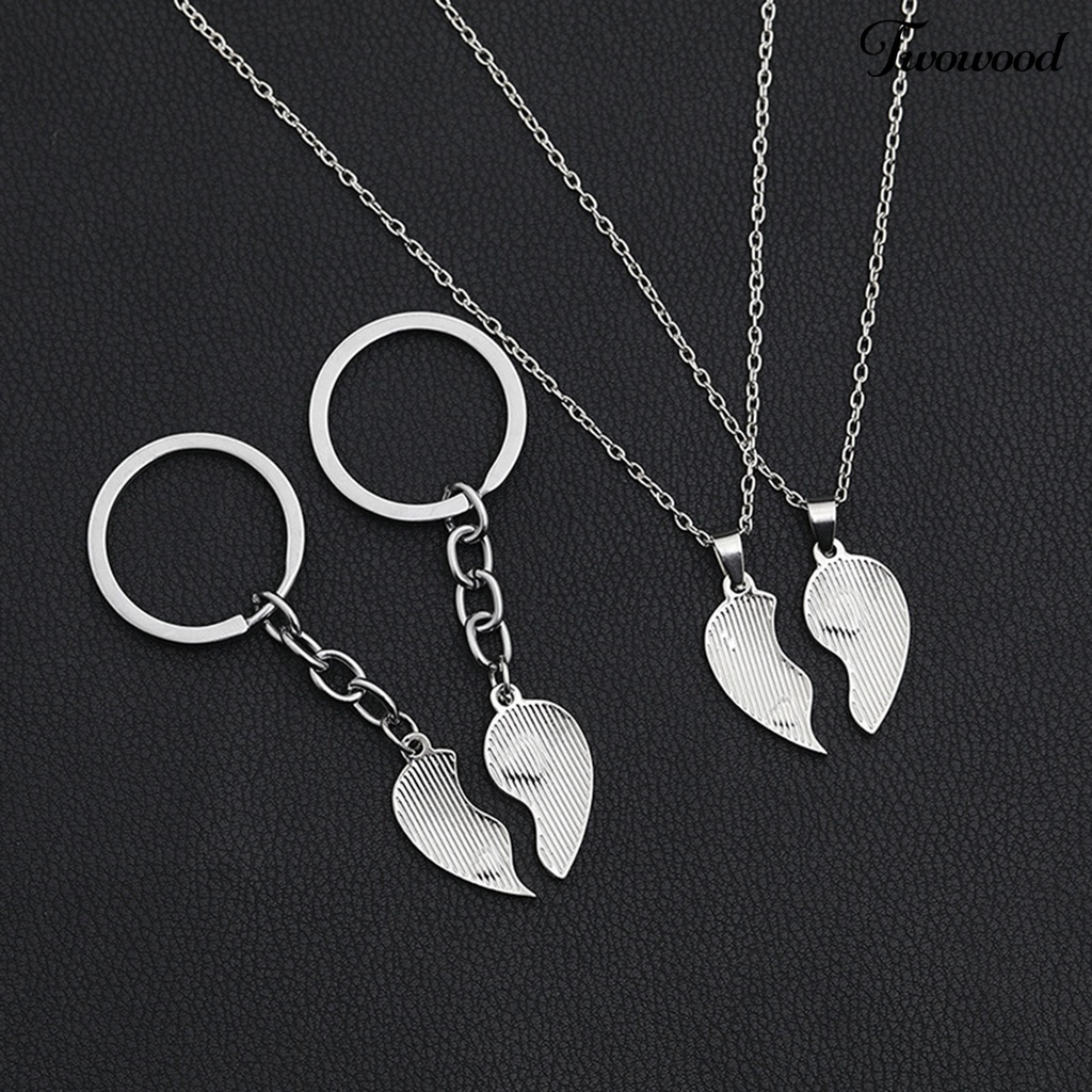 2 Set Kalung Bentuk Hati Bahan Stainless Steel Tahan Lama Untuk Hadiah