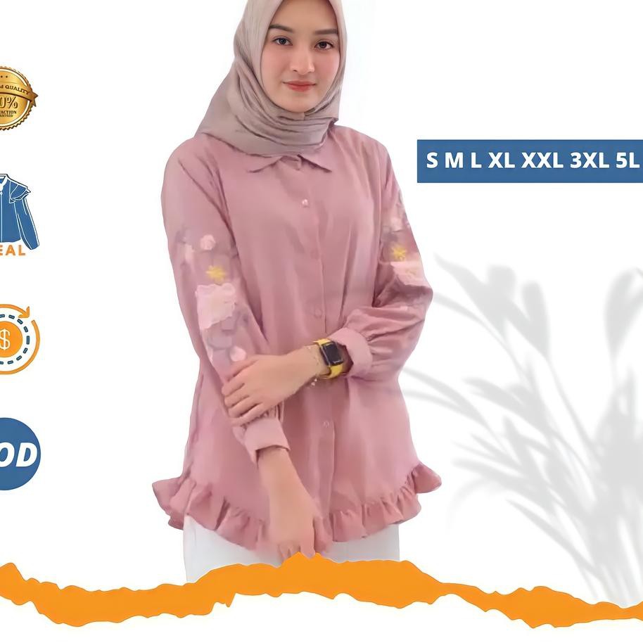 ➹ Baju Atasan Blouse Jumbo Ld 140 130 120 FLORIA SHIRT Baju Atasan Blouse Bordir Wanita Remaja Terba