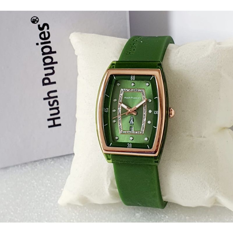 BS-Jam Tangan Wanita Hush Puppies Oval Strap Rubber Tanggal Aktif