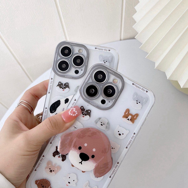 Full Little Dog Popsocket Soft Case iP iPhone 11 12 13 14 Pro Max 6 6S 7 8 + Plus X XR SE 2020 XS Max Casing