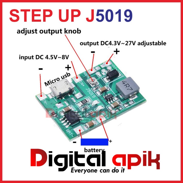 J5019 Step Up Boost 2in1 Charger Cas Baterai 18650 TP4056 MT3608 27V