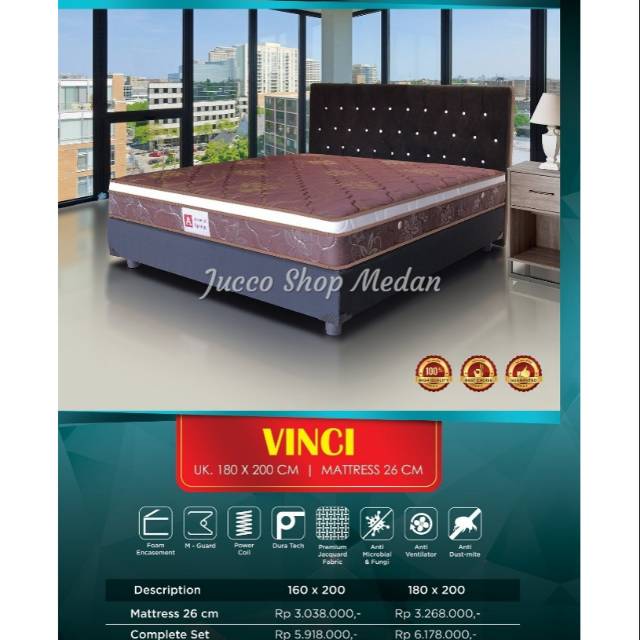 Springbed Accord Vincci Uk 180 - Fullset Original Divan & Sandaran - Medan