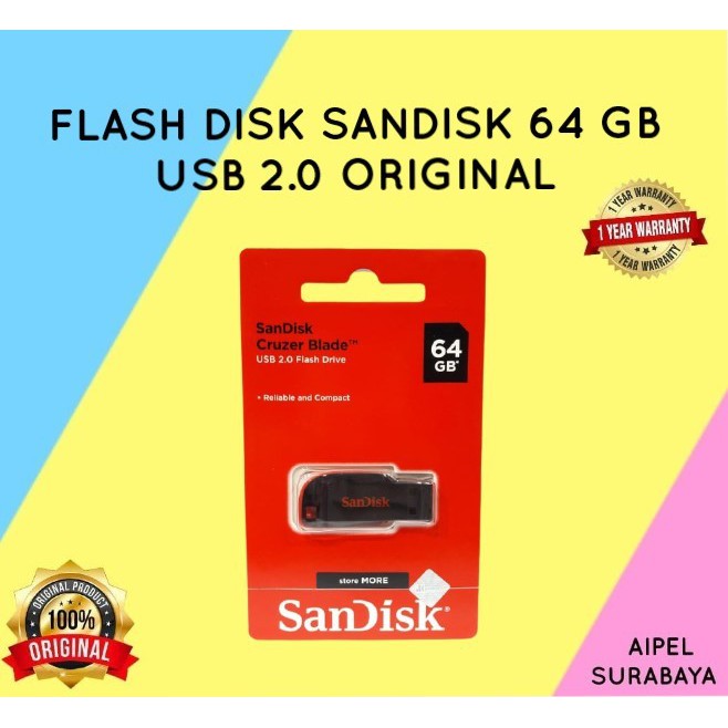 FDS64 | FLASH DISK SANDISK 64 GB USB 2.0 ORIGINAL RESMI