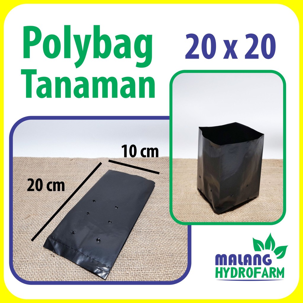 Polybag 20x20 cm satuan pot plastik tanaman hias tabulampot tanah hitam hydroponik buah benih