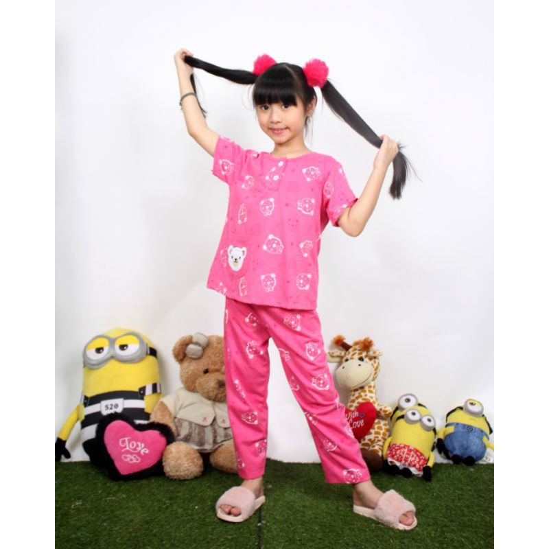 BAJU TIDUR KAOS ANAK PEREMPUAN 1-9 TAHUN MOTIF RANDOM LENGAN PENDEK CELANA PANJANG