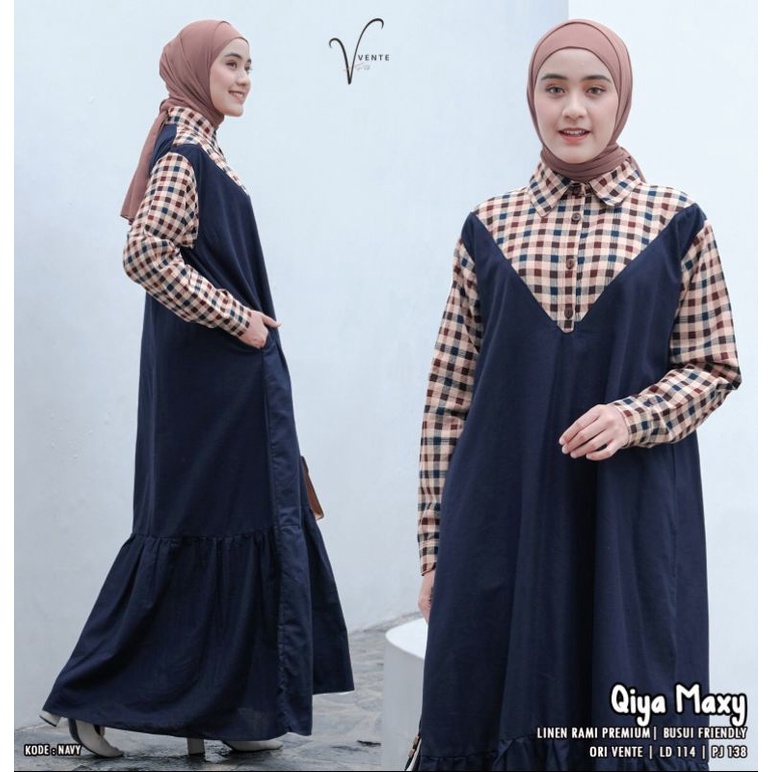 QIYA MAXY Ori By VENTE | Gamis Casual Daily | Gamis Trendy| Gamis Hangout| Gamis simple Kotak kotak 