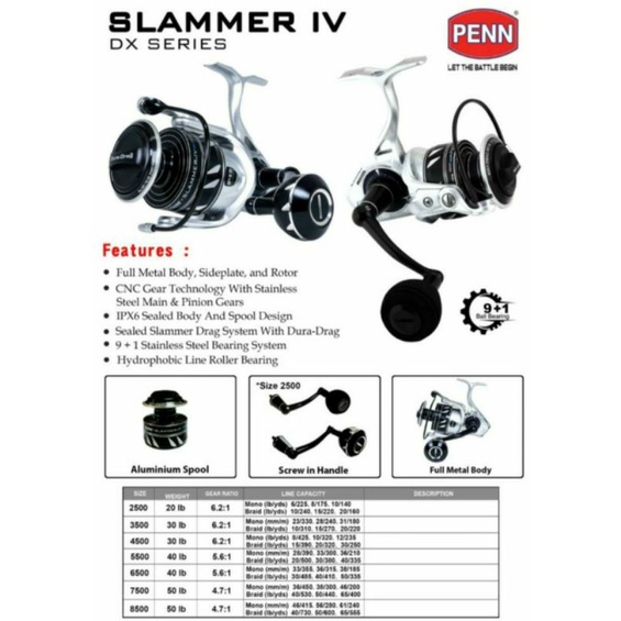 Reel Penn Slammer IV DX Series - 2500 - 3500 - 4500 - 5500 Spining