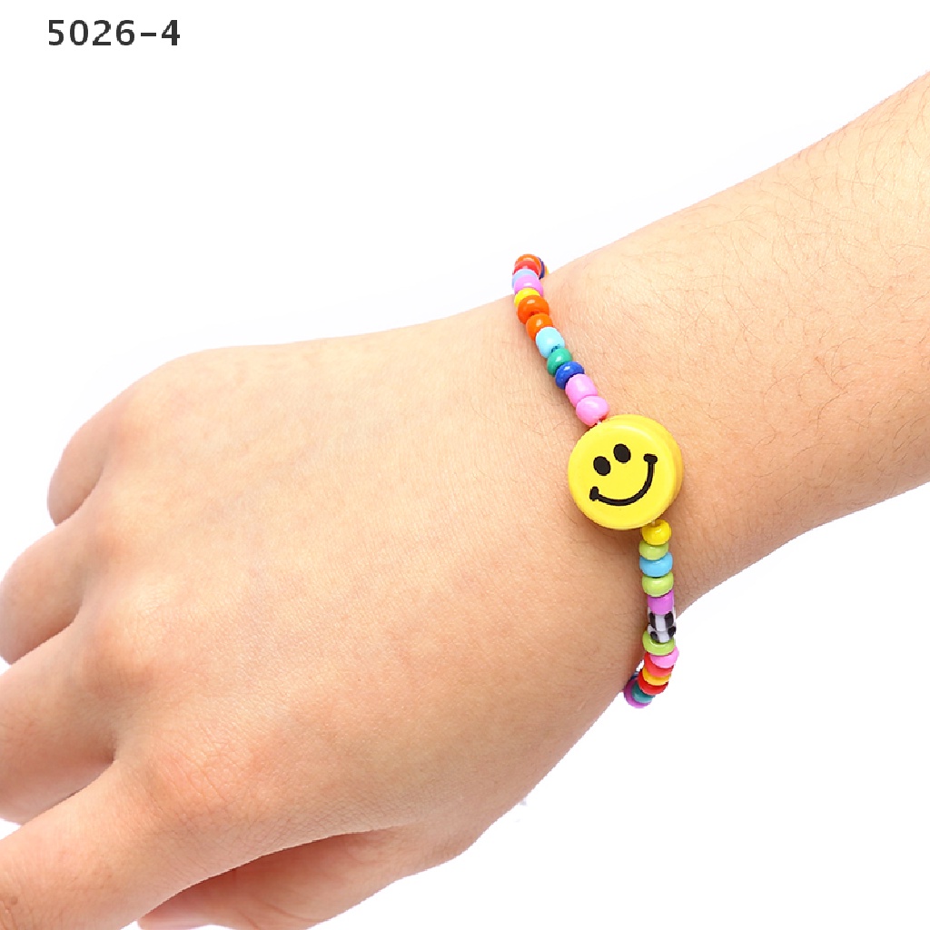 5026-4 Gelang Tangan Manik-Manik Motif Smiley Face Warna-Warni Ala Boho Untuk Wanita / Hadiah