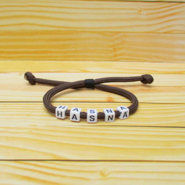  Gelang  custom nama maximal 5 huruf tali  coklat tua 