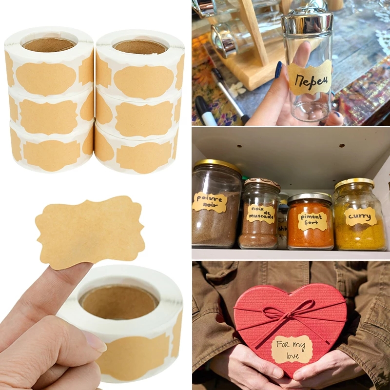 300pcs / Roll Stiker Label Kosong Bahan Kertas Kraft Handmade Diy Untuk Dekorasi Kue / Festival / Pernikahan