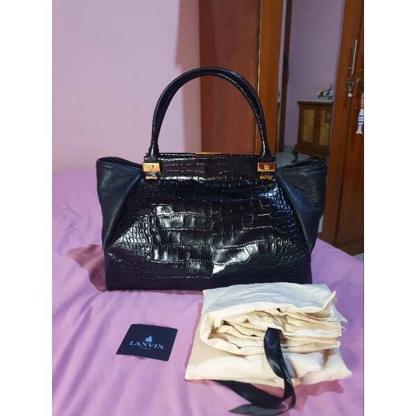 Lanvin Trilogy Croc-Effect Leather Shopper / Tas Branded Lanvin / Tote Bag Branded / Tas Mewah / Tas