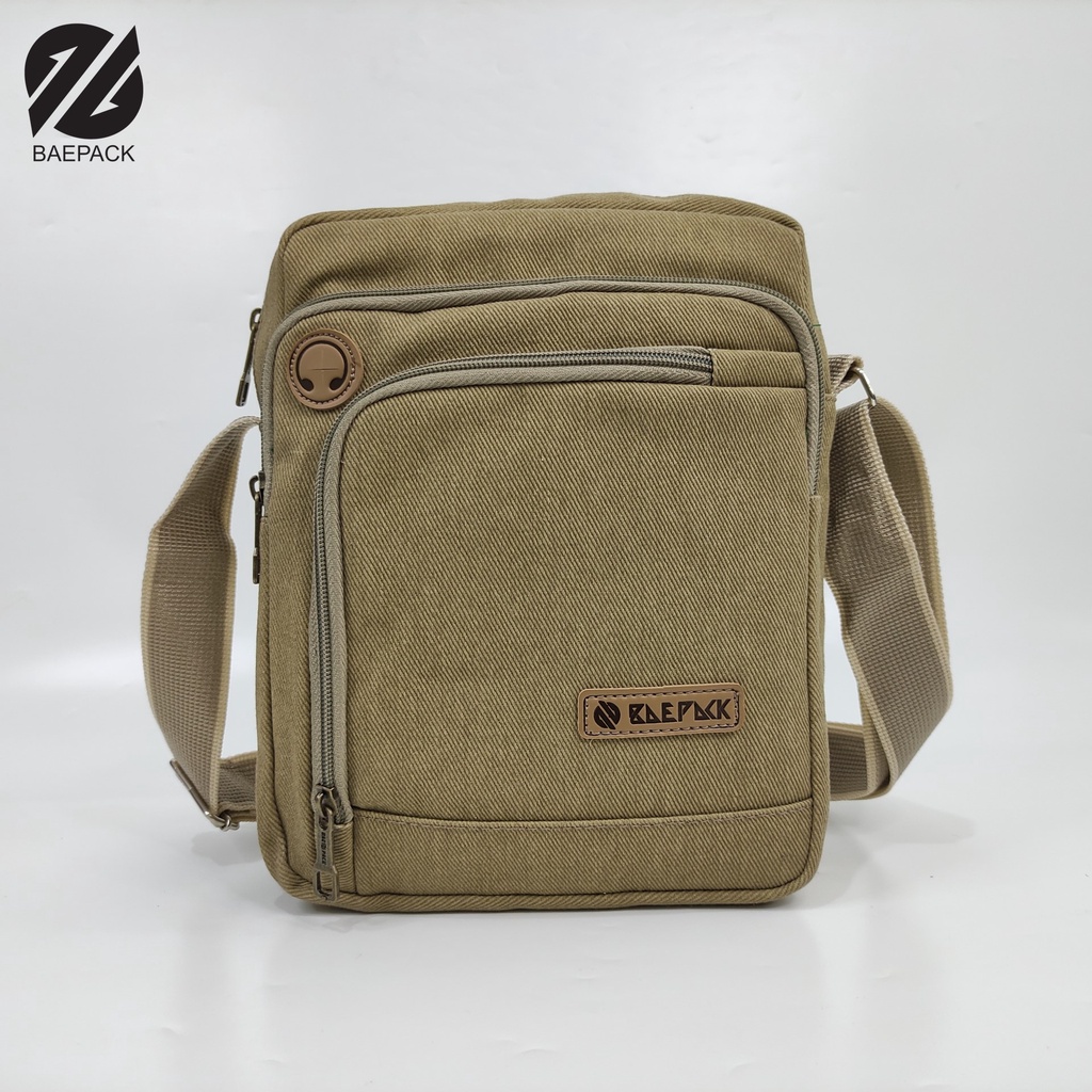 Tas Selempang Kanvas Cowok Dengan Lubang Headset Argo Cream Original Baepack / Tas Kanvas Bahu Pria / Tas Canvas Terbaik Produsen Bandung