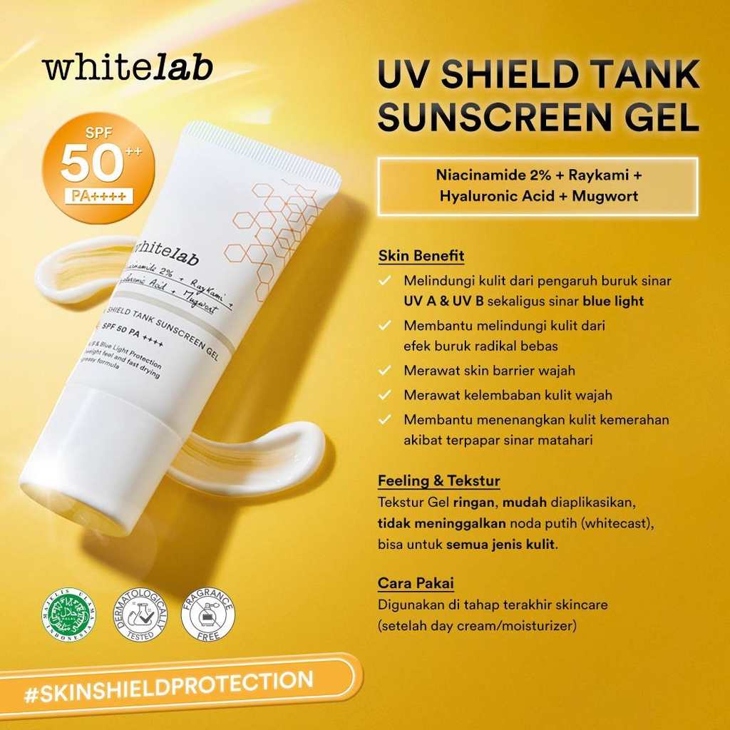 WHITELAB UV Shield Tank Sunscreen Sunblock Gel SPF 50 - Tabir Surya Pelindung Matahari Kulit Wajah