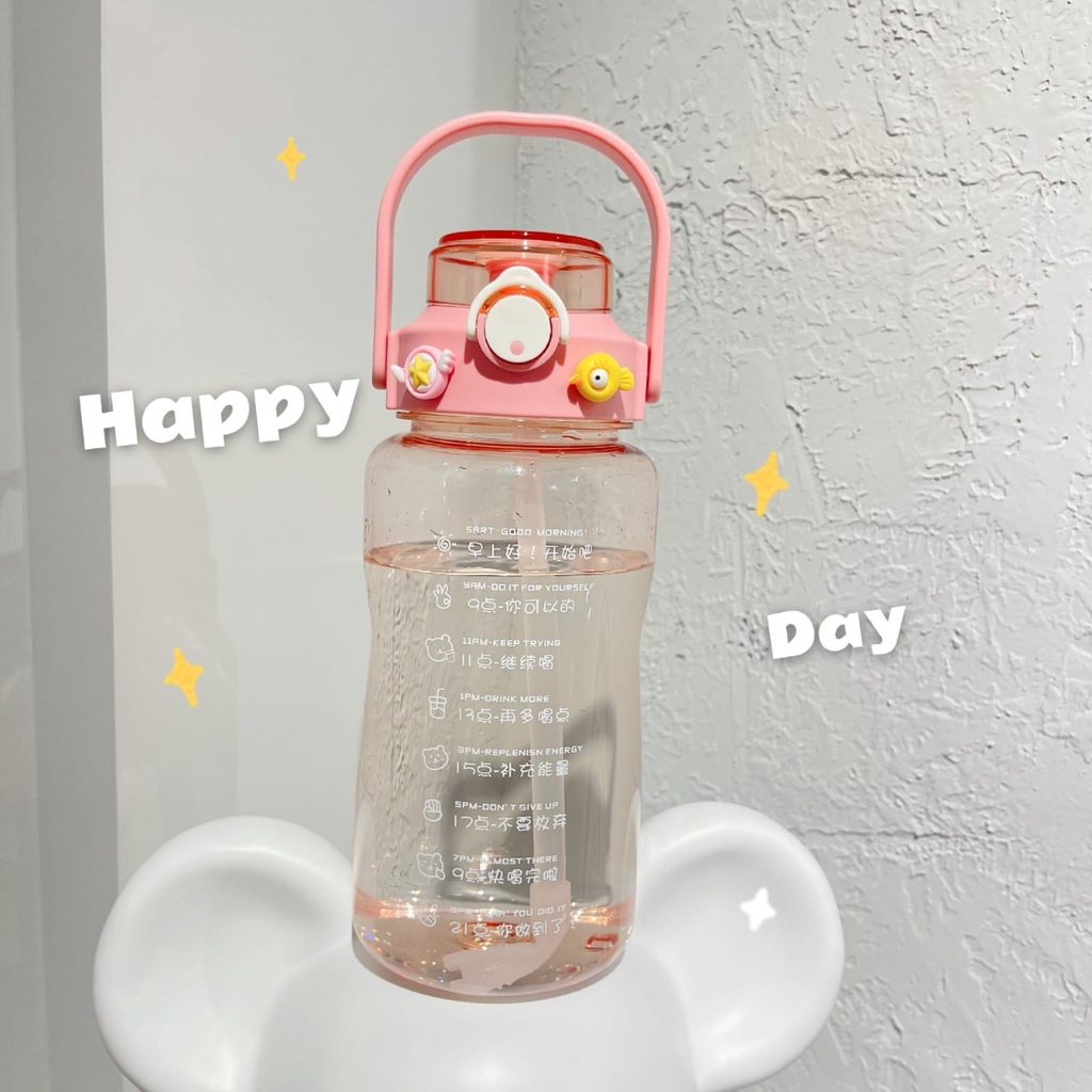 Reseller Welcome – Bo5244 Botol Minum Sedota 1500 ML & 2000 ML / Botol Minum Cute 1,5 L & 2 L + Stiker / Botol Minum Stiker Lucu & Unik-Pink