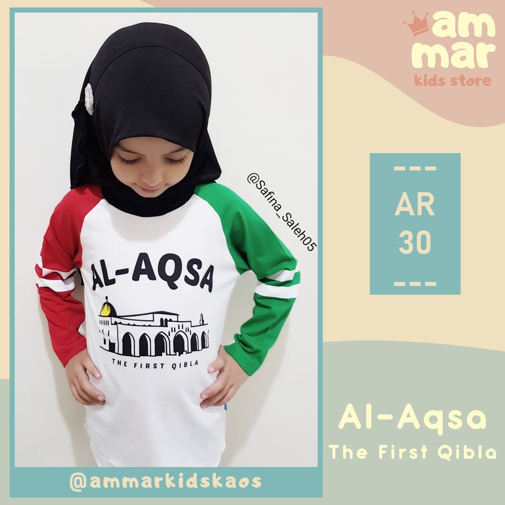 Ammarkids Ar30 Masjid Al Aqsa Palestina Kaos Raglan Anak Cewek