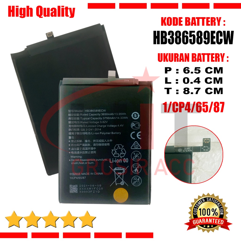 Baterai Battery HB386589ECW For Honor 8X / 8 View / P10+ P10