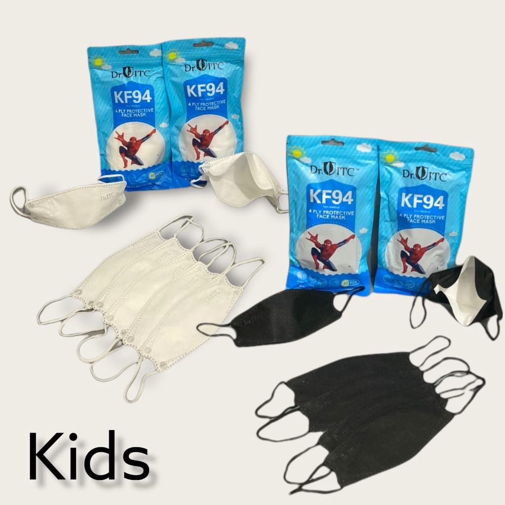 DR ITC KF94 FILT CARE ANAK POLOS PUTIH HITAM - MASKER KF94 ANAK KIDS EVO 4PLY WARNA