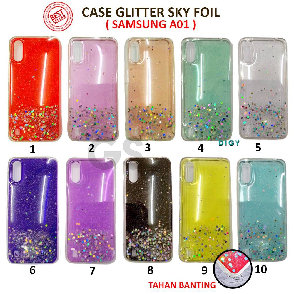 Case Import Samsung A22 A01 CORE  A01  A11 M11   Sparkly Silver Foil  Sky Soft Case