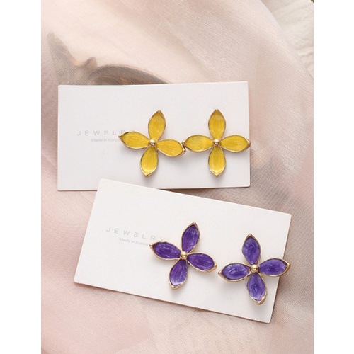 LRC Anting Tusuk Fashion Yellow Quicksand Drip Glaze Flower Alloy K8040