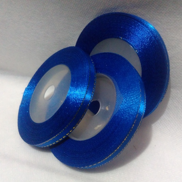 

Pita Satin Lis mas Biru BCA ukuran 1/4inch isi 25yard