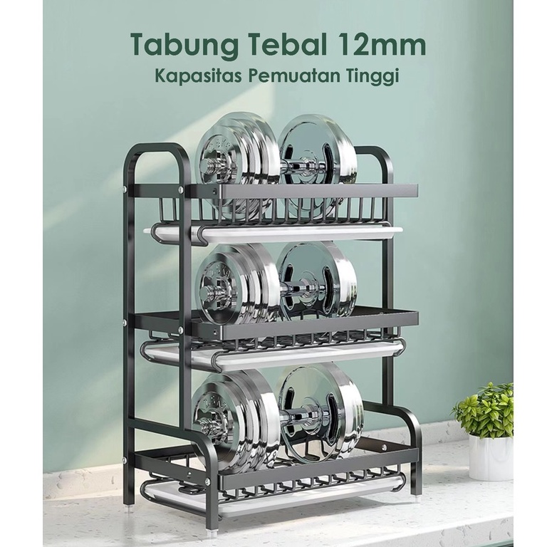 Rak Piring Stainless Steel  Rak Piring Wastafel Rak Dapur Multifungsi Rak Piring 3 Susun/ 2 Susun