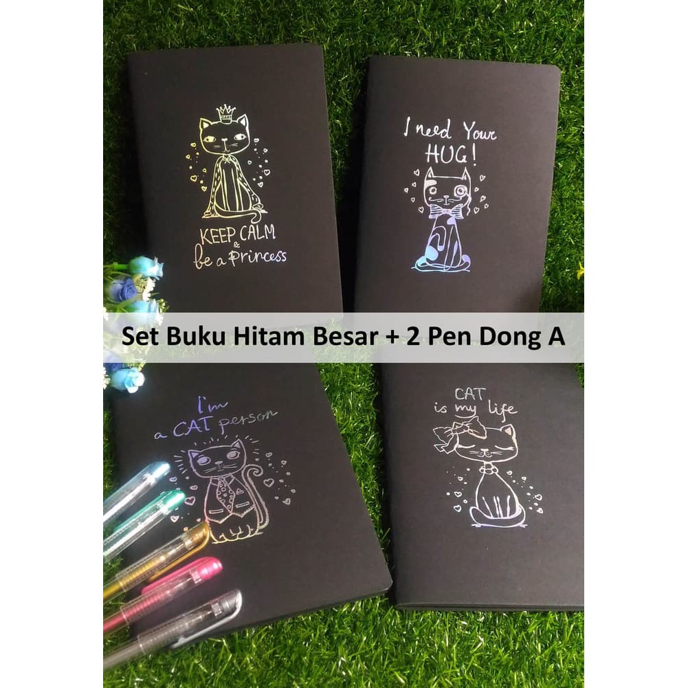 

SET : 1 Buku Tulis Hitam Uk L + 2 Pulpen Dong-A Gel Metallic CAT