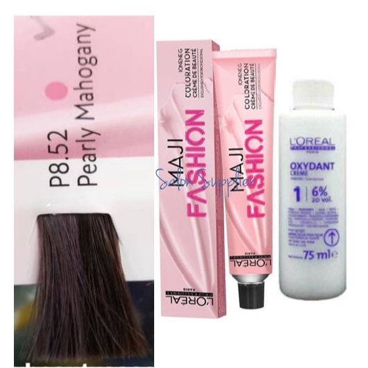 Loreal Majifashion Cat Rambut 8.52 Pearly Mahogany + Free Developer Oxidant