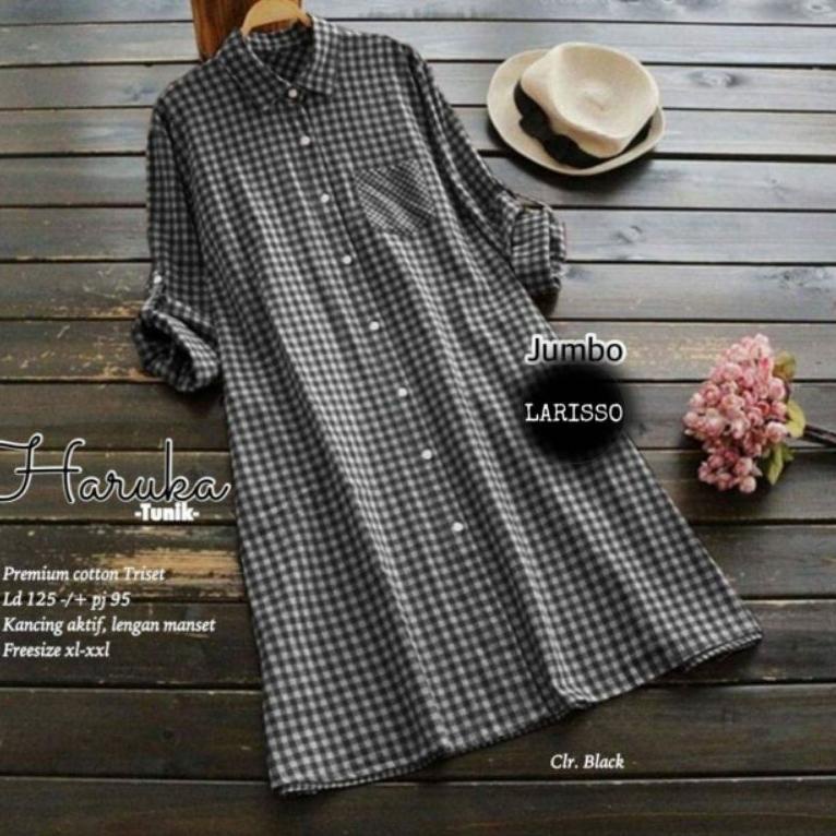 [CRM.26Au22e] Haruka long tunik katun kotak kotak jumbo LD 125 XXL