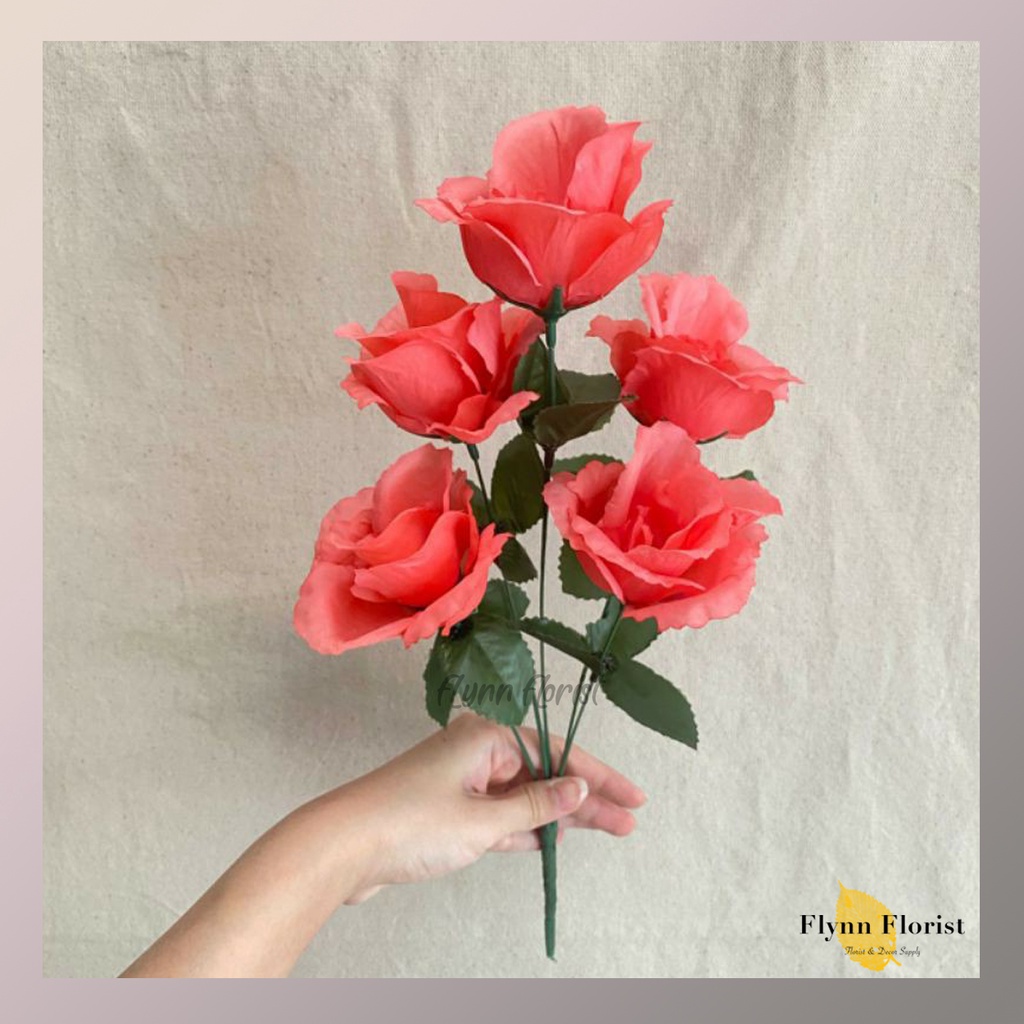 Bunga Mawar hias Rose Impor  FL X5 P:40cm (satuan) Bunga Artificial / Bunga Plastik / Bunga Dekorasi-2