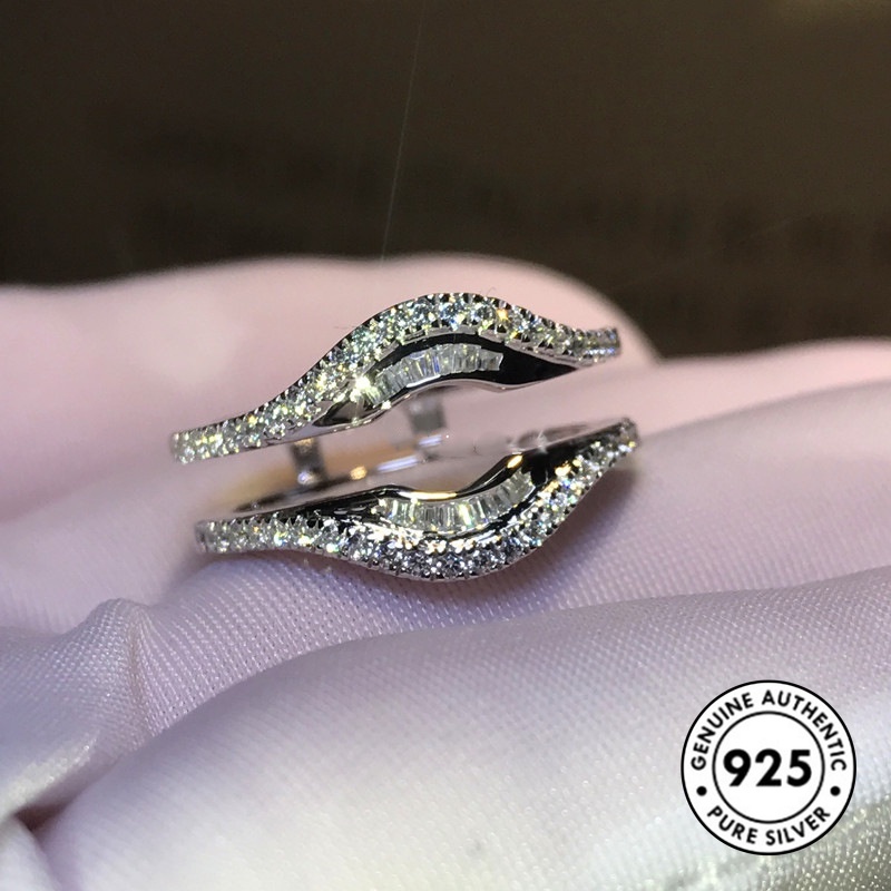 Cincin Sterling Silver 925 Desain Bibir Hias Berlian Imitasi Mewah Kreatif Untuk Wanita