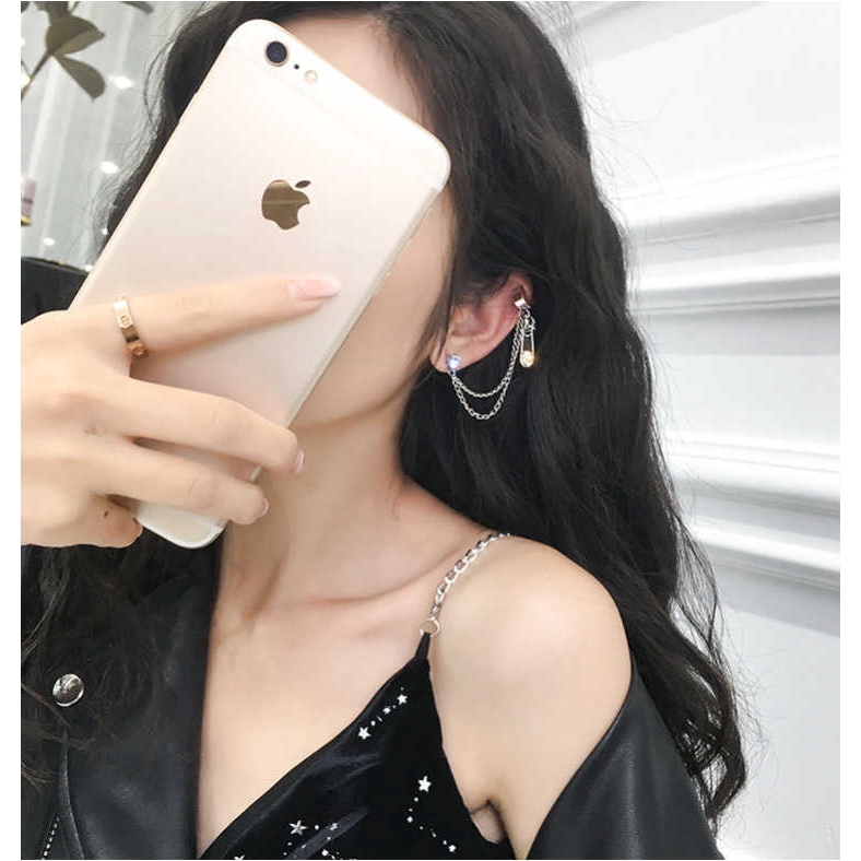 19144Korean personality cross hanging earrings，Chain zipper wild earrings fashion ear bone clip