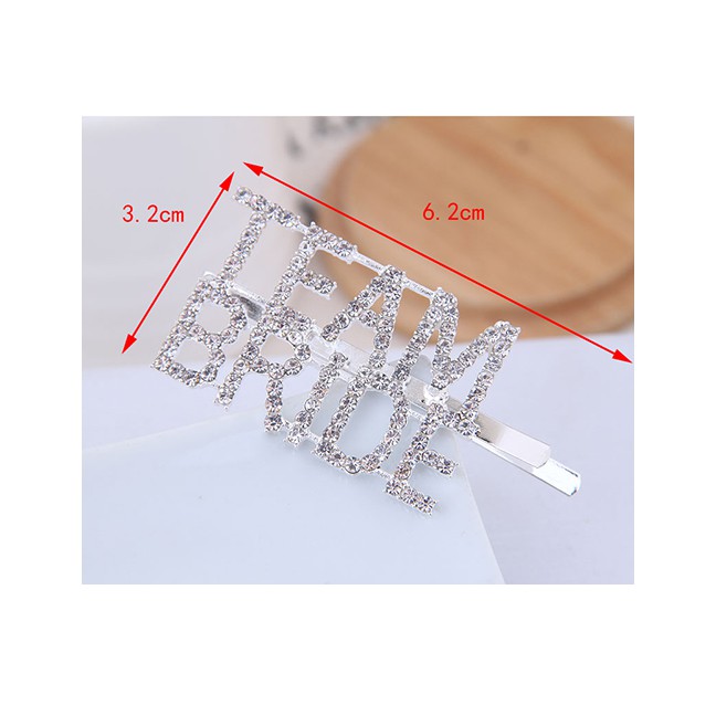 LRC Jepit Rambut Fashion Silver Metal Flash Diamond Double Row Letter Hairpin A58531